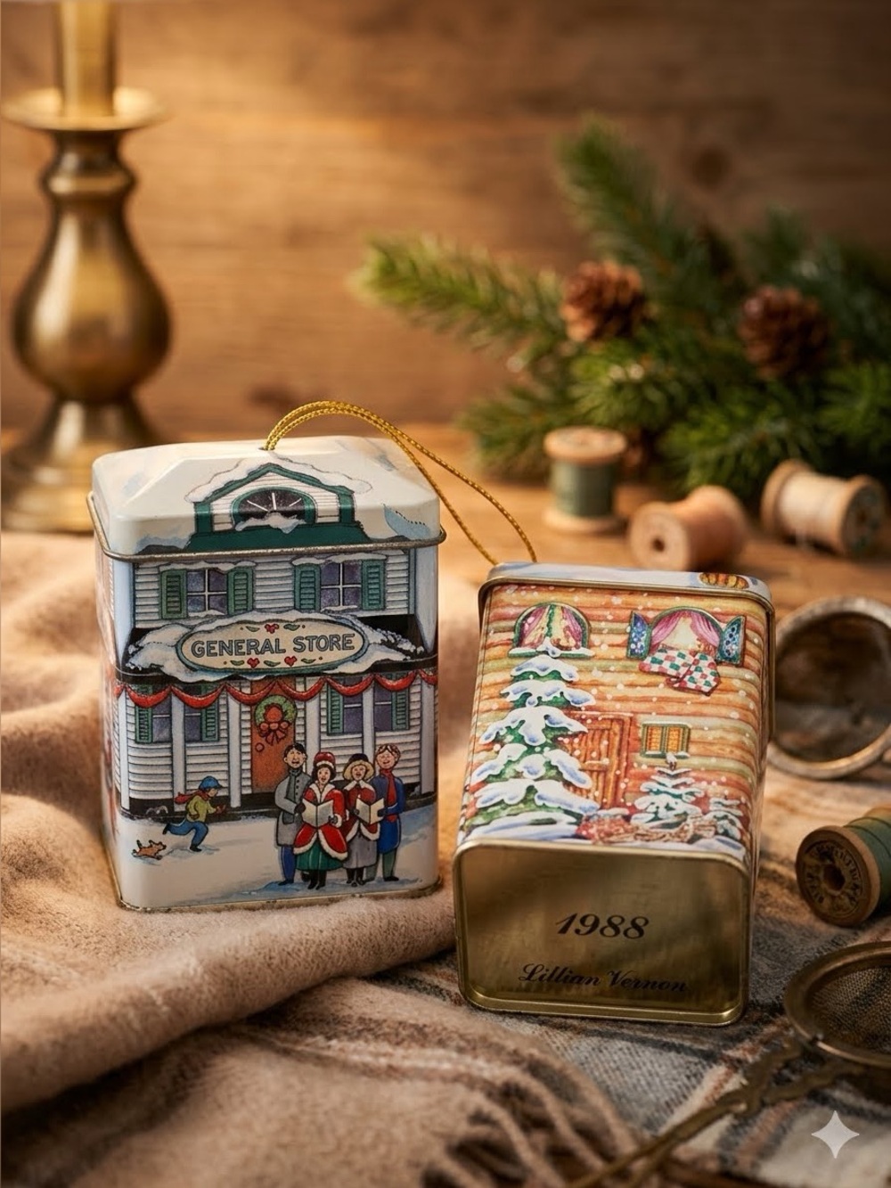 Lillian Vernon 1988 Metal Tea Tins Hong Kong Set Lot Of 2